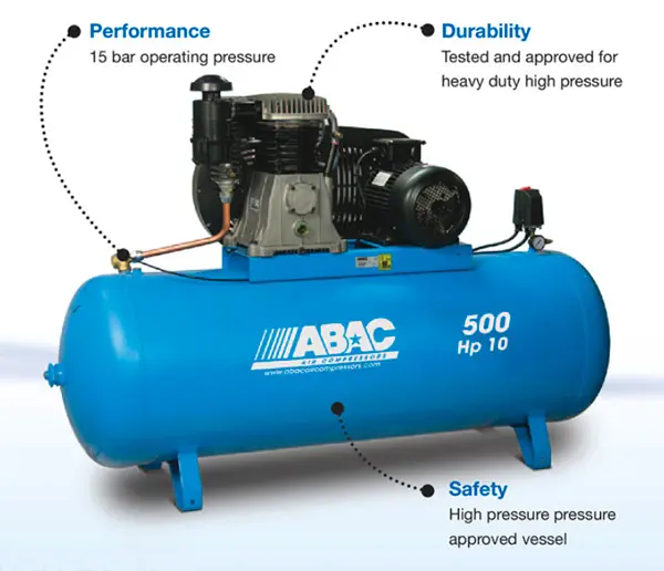 Caractéristiques du compresseur ABAC PRO B6000 500 FT7.5 de 500 litres