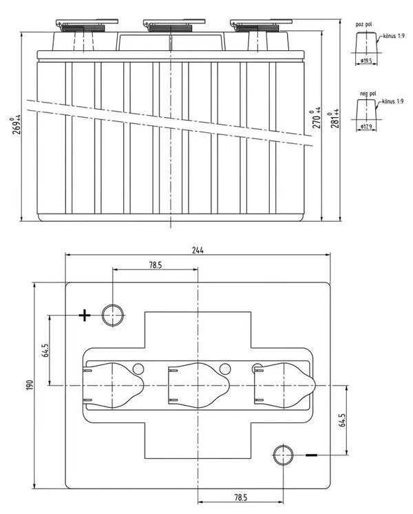 Accu Italia ES06220T 0365095 - Batterie plomb-acide 6V 220Ah pour véhicules électriques