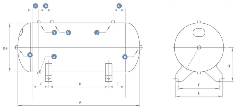 Réservoir d'air comprimé horizontal BGL - Peint 11 bar - de 100 à 720 L