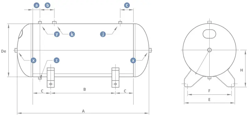 Réservoir d'air comprimé horizontal BGL - Galvanisé 11 bar - de 500 à 720 L