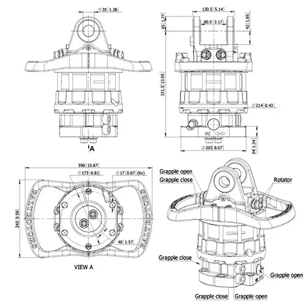 Baltrotors GR104DBX - Rotateur +100/-80 kN avec bride à 6 trous - pour pinces forestières MHS