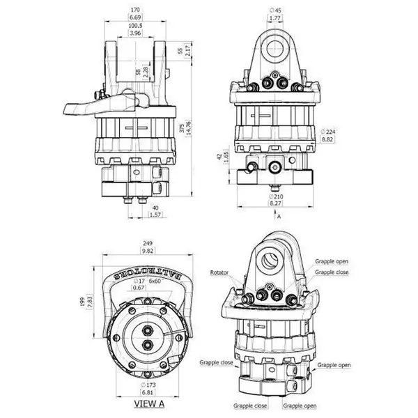 Baltrotors GR16S - Rotateur +160/-90 kN avec bride à 6 trous - pour grappins forestiers MHS