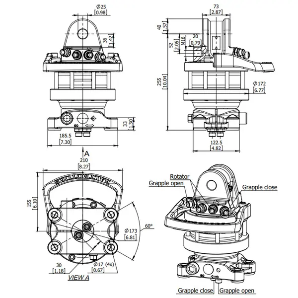 Rotateur Baltrotors GR463 - 45 kN avec bride à 4 trous - pour pinces forestières MHS