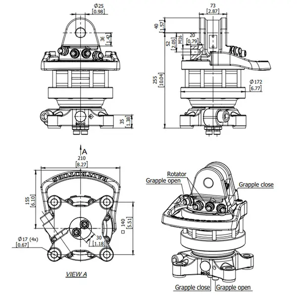 Rotateur Baltrotors GR465 - 45 kN avec bride à 4 trous - pour pinces forestières MHS