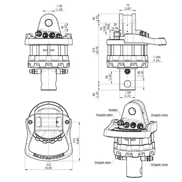 Baltrotors GR55M - Rotateur 55 kN pour pinces forestières - Rotation illimitée