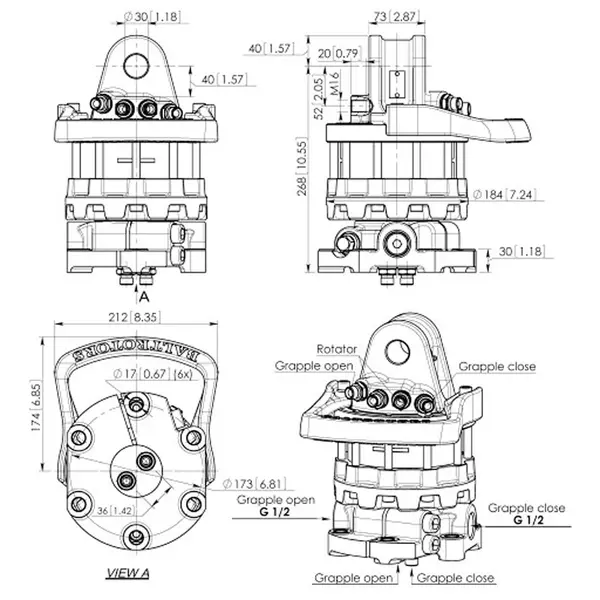 Baltrotors GR55MF - Rotateur 55 kN avec bride à 6 trous - pour pinces forestières MHS