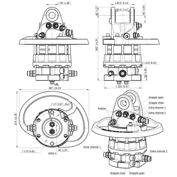 Baltrotors GRS10 6 voies - Rotateur +100/-80 kN avec bride à 6 trous - pour pinces forestières MHS