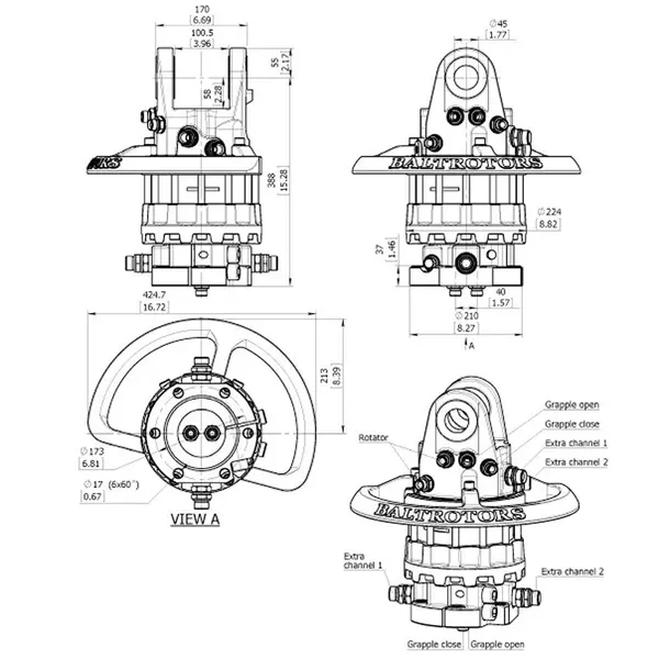Baltrotors GRS12S - Rotateur +120/-90 kN avec bride à 6 trous - pour pinces forestières MHS