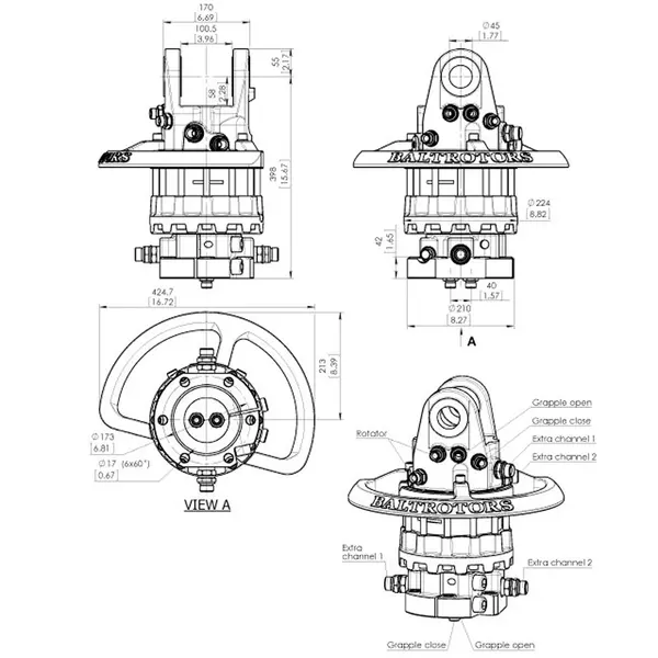 Baltrotors GRS16S - Rotateur +160/-90 kN avec bride à 6 trous - pour pinces forestières MHS