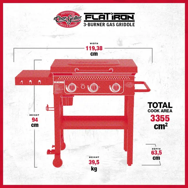 Barbecue à gaz Char-Griller Flat Iron 3 brûleurs avec 3 brûleurs indépendants
