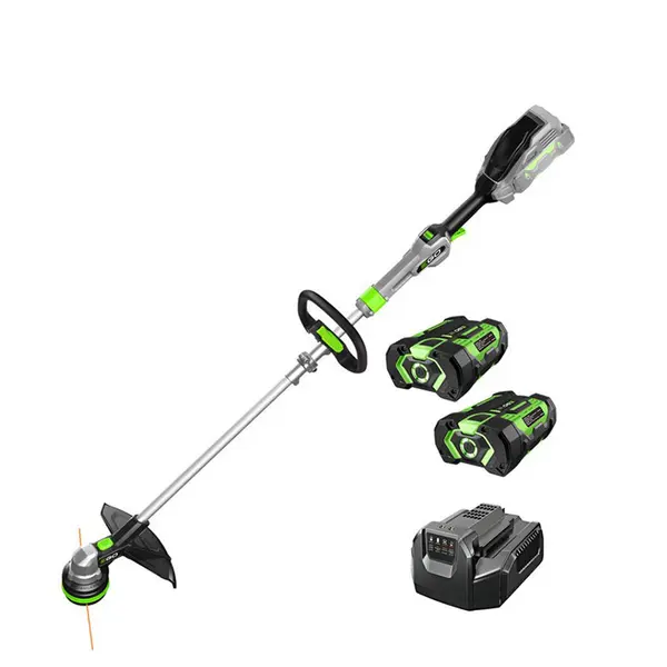 Débroussailleuse EGO ST1401E-ST POWERLOAD avec manche télescopique réglable. Kit promotionnel comprenant 2 batteries de 2,5 Ah et un chargeur standard.
