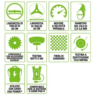 Infographie sur la débroussailleuse à batterie Ego STX3800 - 56 V