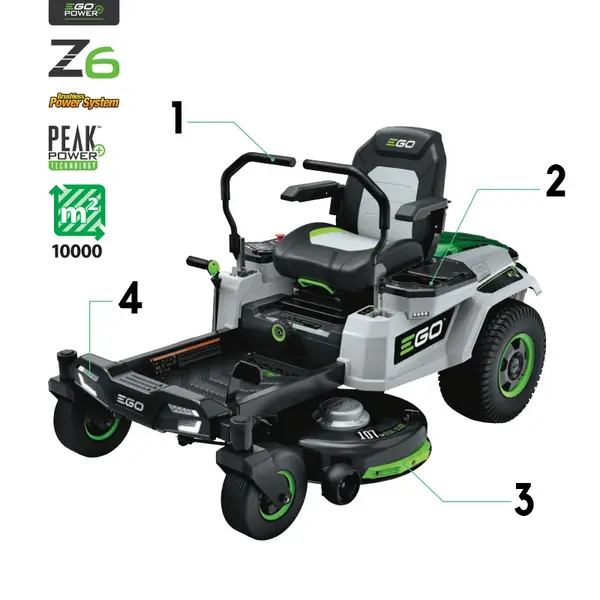 Kit tondeuse autoportée EGO ZT4201E-L Z6 107 cm avec chargeur rapide et kit de mulching