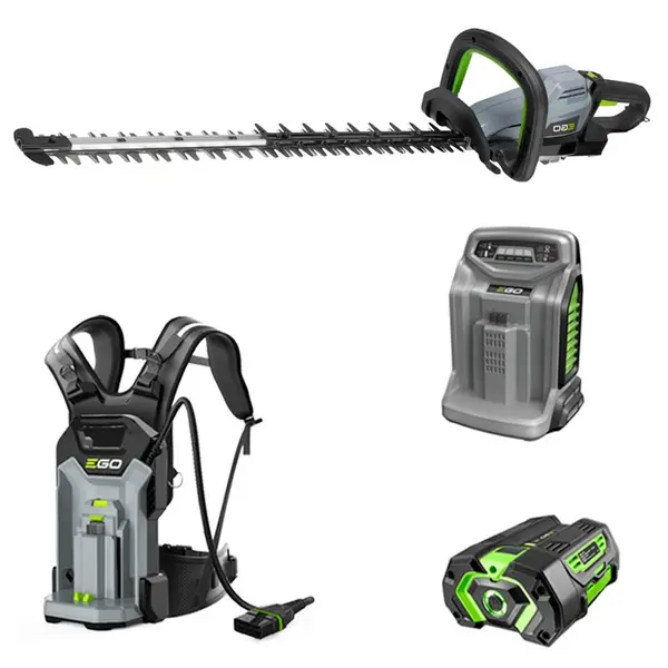 EGO HTX6500 - Kit 057460 taille-haie + batterie + chargeur rapide + sac à dos porte-batterie