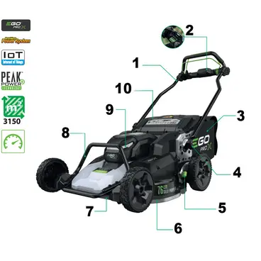 EGO LMX 7600 SP - Tondeuse à gazon autotractée pour grandes surfaces, 10 hauteurs de coupe