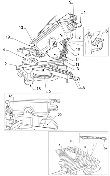Composants de la scie circulaire à bois et aluminium 1050 3D