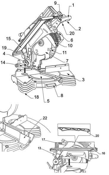 Composants de la scie circulaire FEMI 305 PRO pour la coupe du bois et de l'aluminium