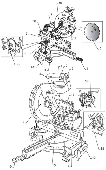 Composants de la scie circulaire à bois Femi TR235