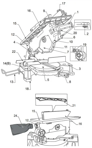Composants de la scie circulaire à bois Femi TR235