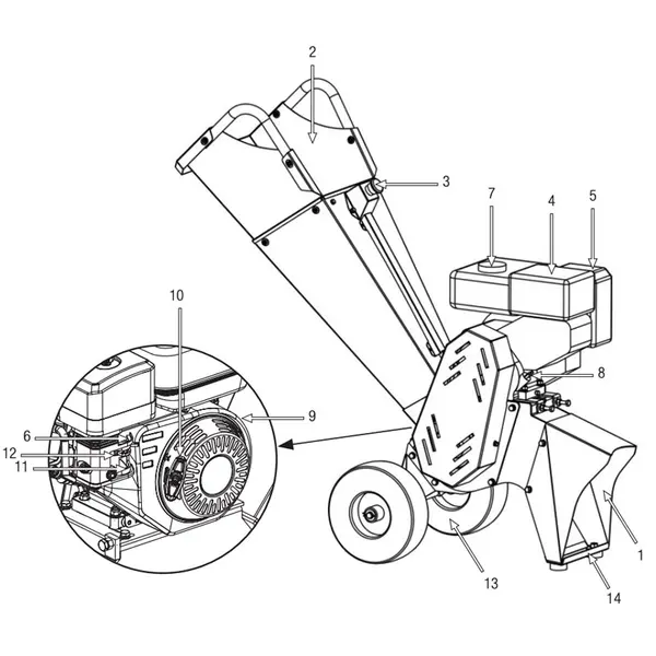 Broyeur de branches Garland Chipper 1080 QG-V23 60G-0028 - Broyeur de branches professionnel à essence de 8 cm