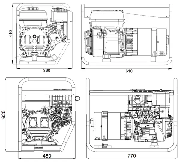mesures Groupe électrogène MG 5000 I-BE Essence 5 kVA avec AVR