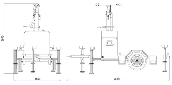 Dimensions de la tour d'éclairage du groupe électrogène CART NO GEN