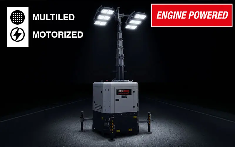 Genmac LION - Tours d'éclairage 3,5÷5 kW avec Groupe Électrogène Diesel 240 L jusqu'à 