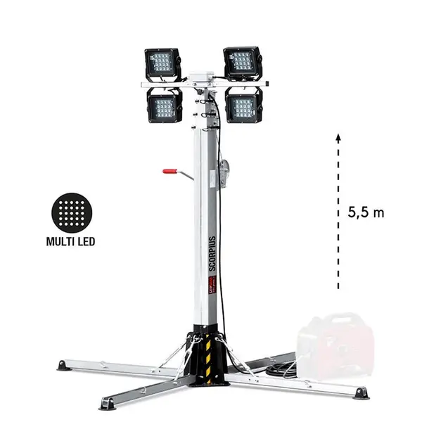 Tour d'éclairage portable Genmac Scorpius - 4 lampes de 75 W ou 160 W