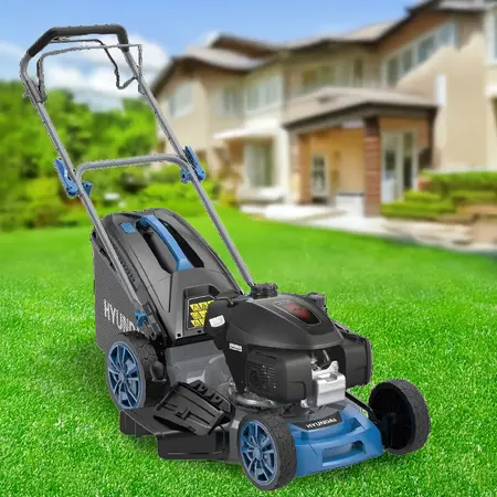 Hyundai 65820 - Tondeuse à gazon thermique avec broyeur intégré, coupe et ramassage