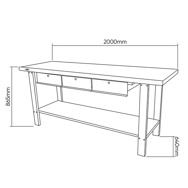 JBM 51738 - Table de travail professionnelle à 3 tiroirs pour ateliers