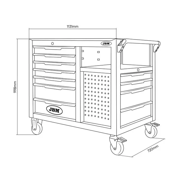 JBM 54509 - Chariot à outils avec 7 tiroirs avant et 4 tiroirs latéraux