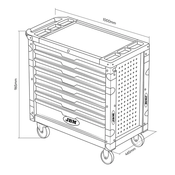 JBM 54688 - Chariot professionnel XL à 8 tiroirs, 468 outils inclus