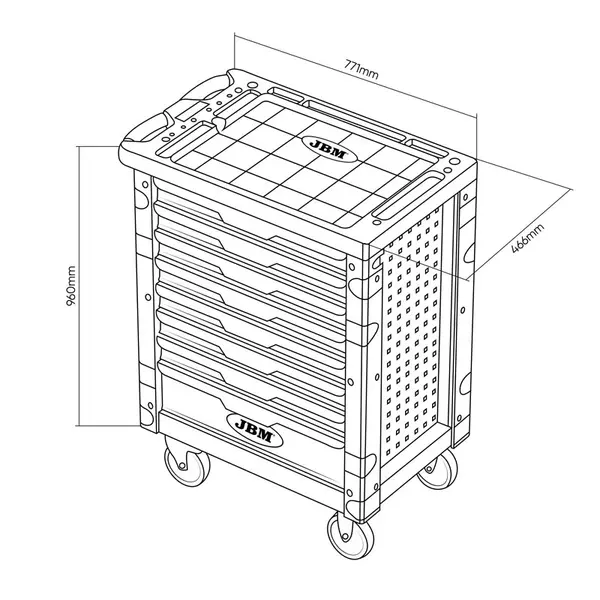 JBM 54718 - Chariot professionnel XL à 8 tiroirs, outils CRV 289 inclus