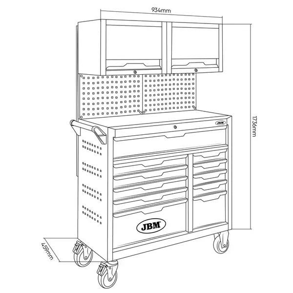 JBM 55118 - Chariot à outils professionnel avec coffret d'outils CRV de 172 pièces inclus