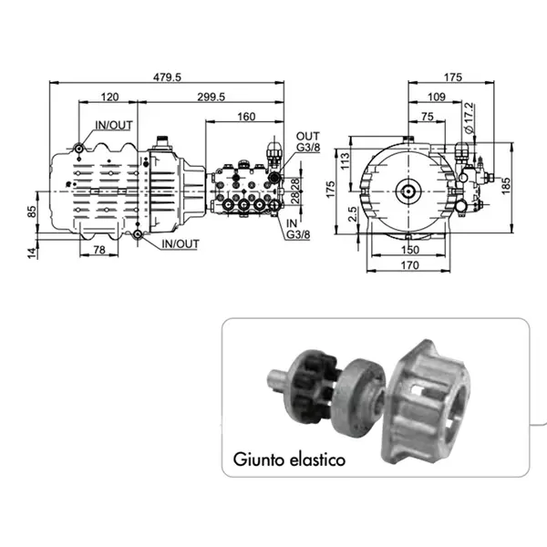 Lavor MPWJ3.5 - Pompe à moteur linéaire avec tête en laiton pour refroidissement par eau