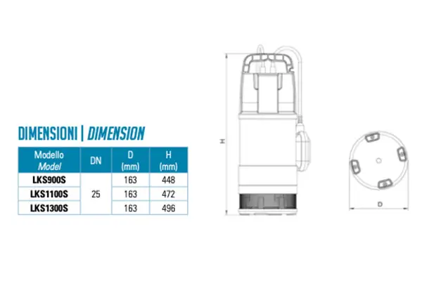 Dimensions de la pompe submersible électrique Leo LKS
