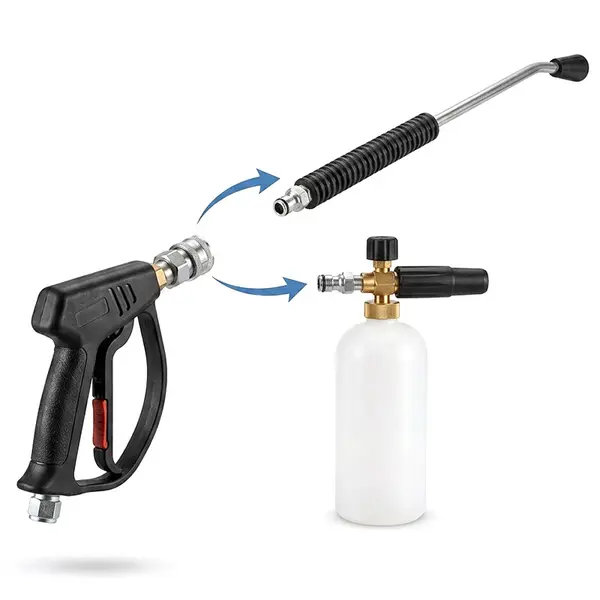 Kit de nettoyage de qualité pour nettoyeur haute pression équipé d'un pistolet avec raccord rapide à billes en laiton chromé