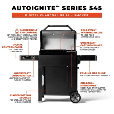 Barbecue et fumoir numérique au charbon de bois Masterbuilt AutoIgnite série 545, modèle MB20042724 