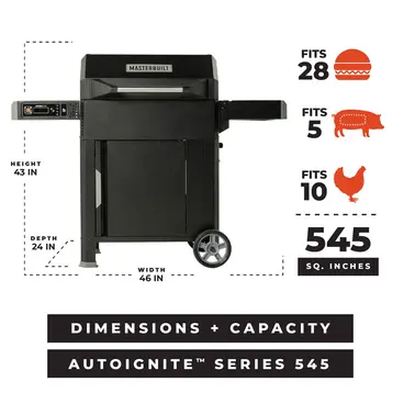 Barbecue et fumoir numérique au charbon de bois Masterbuilt AutoIgnite série 545, modèle MB20042724 