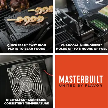 Barbecue et fumoir numérique au charbon de bois Masterbuilt AutoIgnite série 545, modèle MB20042724 
