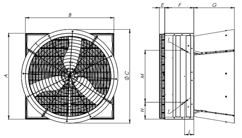 Munters EC52 - Extracteur à cône avec registre - dimensions