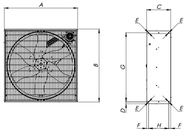 Munters EMS50 - Ventilateur de circulation industriel - Dimensions 1 à 1,5 CV