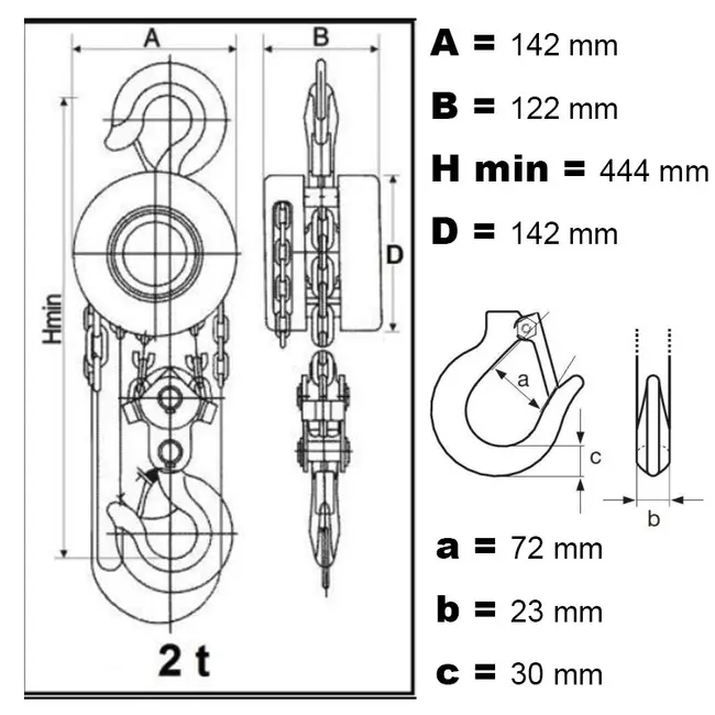 Palan à chaîne Ribimex 2T avec 2 fils de chaîne Force de levage 30 KN