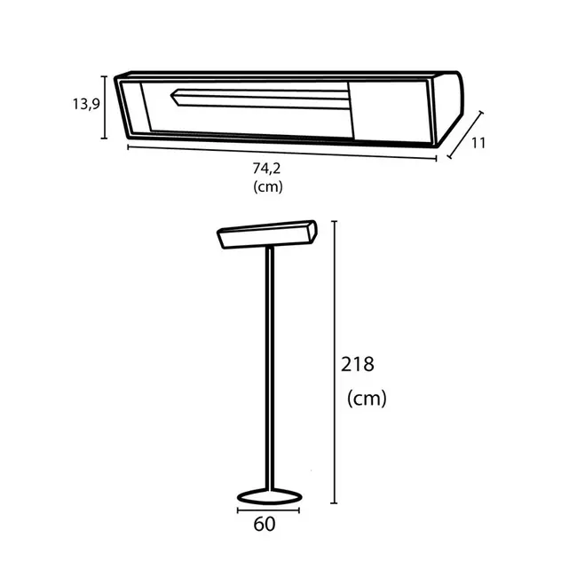 Lampe chauffante infrarouge Sined Caldo Vetro Nero 2000 Pedestal WiFi avec pied