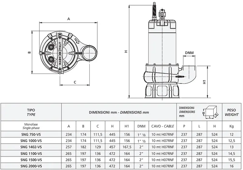 Speroni SNG-VS - Pompes électriques submersibles pour drainage