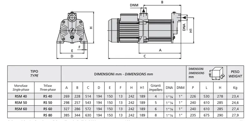 Speroni RSM 40 RSM 50 RSM 60 - Pompe électrique centrifuge