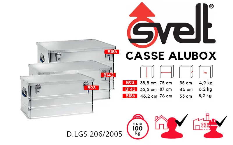 Svelt ALUBOX B93, B142 et B186 - Valises en aluminium pour le transport et le stockage