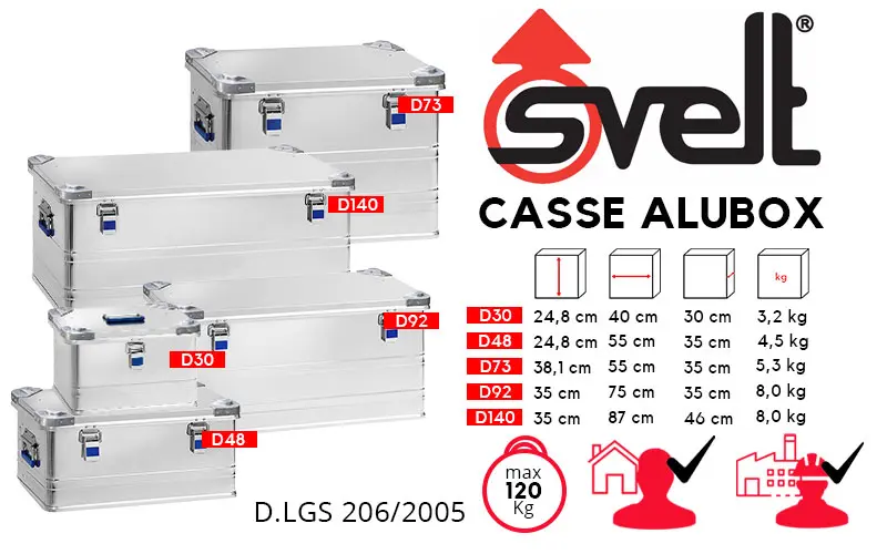 Svelt ALUBOX D30, D48, D73, D92 et D140 - Valises en aluminium pour le transport et le stockage