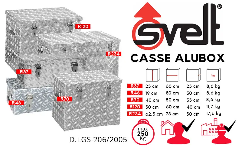 Svelt ALUBOX R37, R46, R70, R120 et R234 - Valises en aluminium pour le transport et le stockage