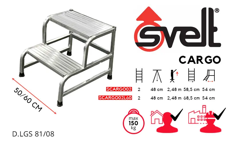 Tabouret 2 marches professionnel Svelt Cargo SCARGO02 SCARGO02L60